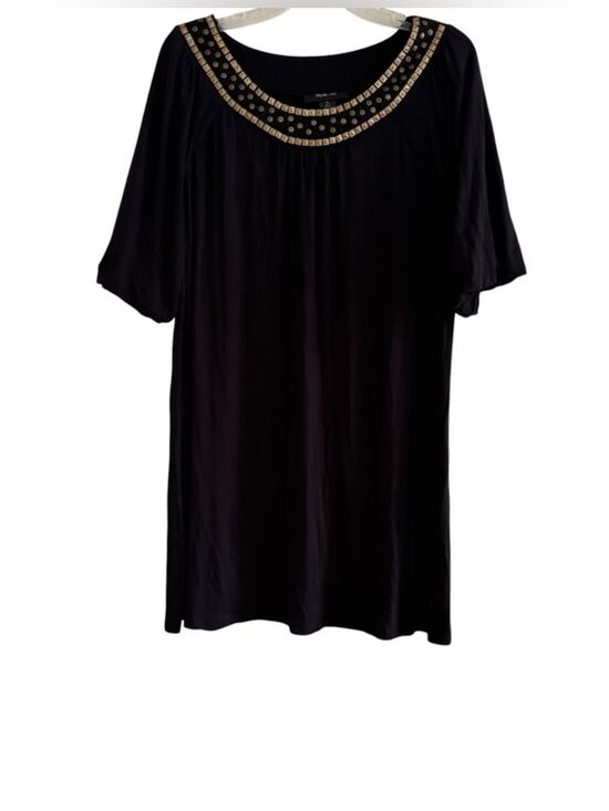 Style & Co. Tops - Style & Co. Black Dark Relaxed Peasant Tunic Top Beaded Golden Embellishment XL